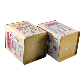 Персонализирана квадратна метална кутия за опаковане на маслени бисквитки, ламарина; форма квадратна; печат с лепило; за храна; персонализируема