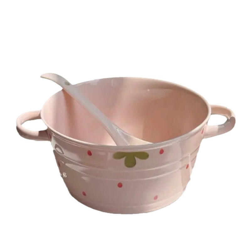 Σετ κεραμικών πιάτων με σχέδιο φράουλας, πιάτο με λαβή и μπολ για νουντλς, κορεατικό στυλ