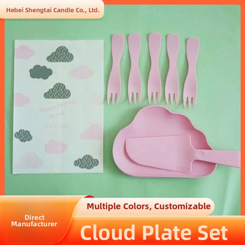 Jednorázový set na tortu: nôž, vidlica a tanier s európskym štýlom zakrivenou vidličkou a dizajnom oblaku, plast, hrúbka 0,5, potlačené logo, možnosť personalizácie, 300 sád