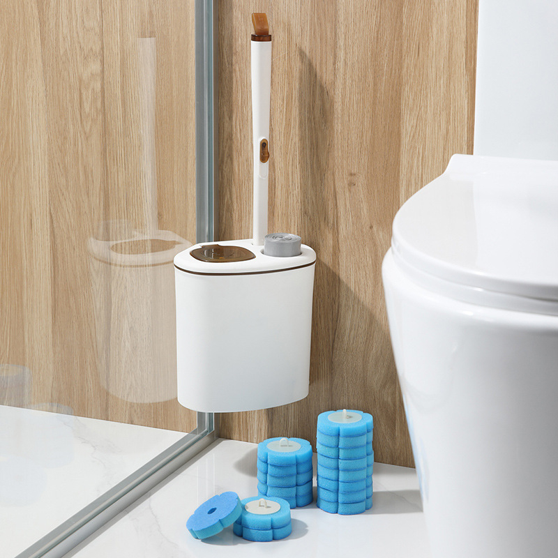 Jednokratni set četke za WC s logotipom, plastični, moderni minimalistički stil, bez prilagodbi, brend Beautiful and Elegant.