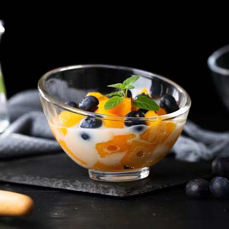 Staklena zdjela u japanskom stilu za dessert, salatu i začine; eliptični oblik, jednostavan dizajn, moderni minimalistički stil; mikrovalna nije prikladna