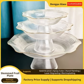 Стъклена плодова чиния с високи крака – модерен минималистичен стил, лято 2021