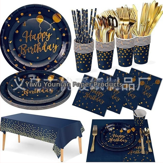 Jednorázový set jedálenských potrieb na oslavu narodenín, z papiera, poháre 250 ml, okrúhle taniere, značka Excellent Warmth