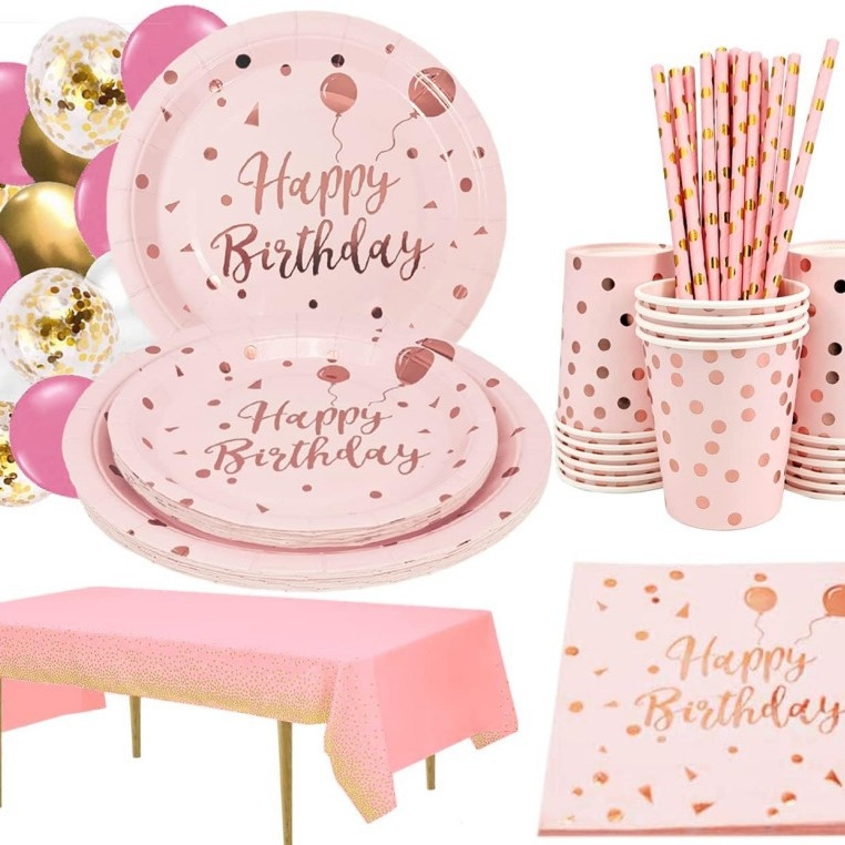 Set de veselă de unică folosință pentru ziua de naștere, din hârtie, pahare 250 ml, farfurii circulare, brand Excellent Warmth