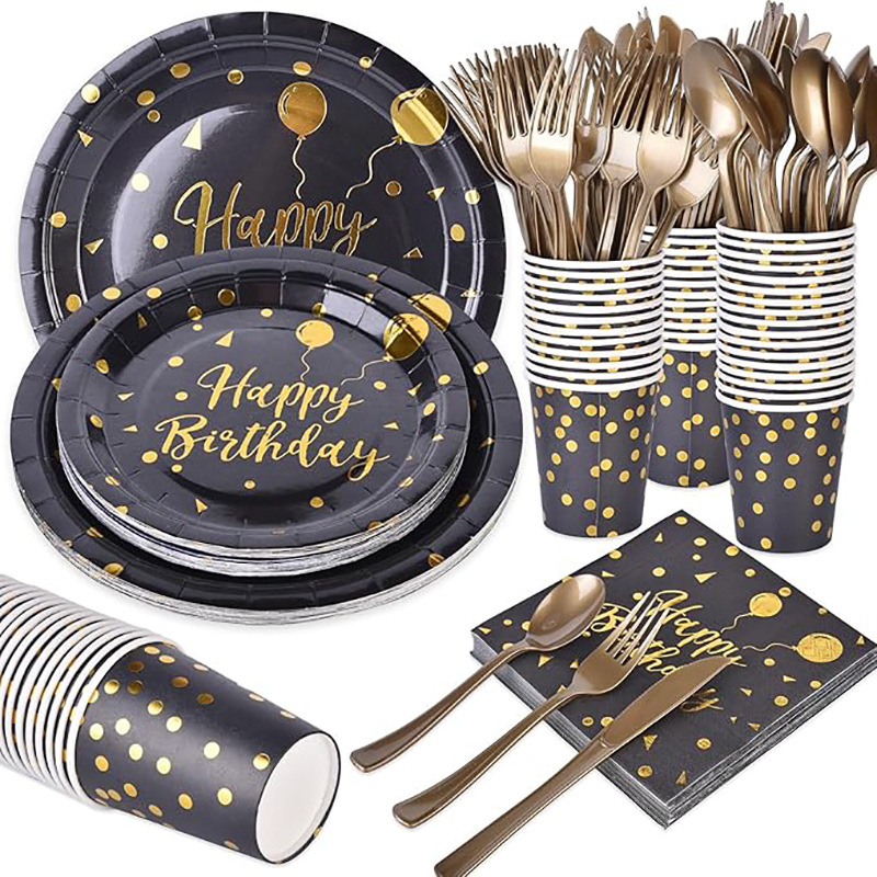 Set de veselă de unică folosință pentru ziua de naștere, din hârtie, pahare 250 ml, farfurii circulare, brand Excellent Warmth