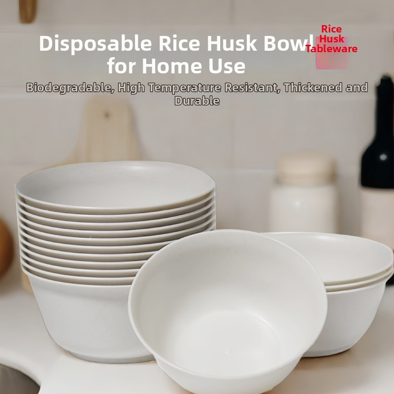 Jednorazová miska z odpaľovaných ryžových šupiek a PP plastu, hrubšia konštrukcia, balenie 500 kusov, objem 250/350/500 ml, biologicky rozložiteľné