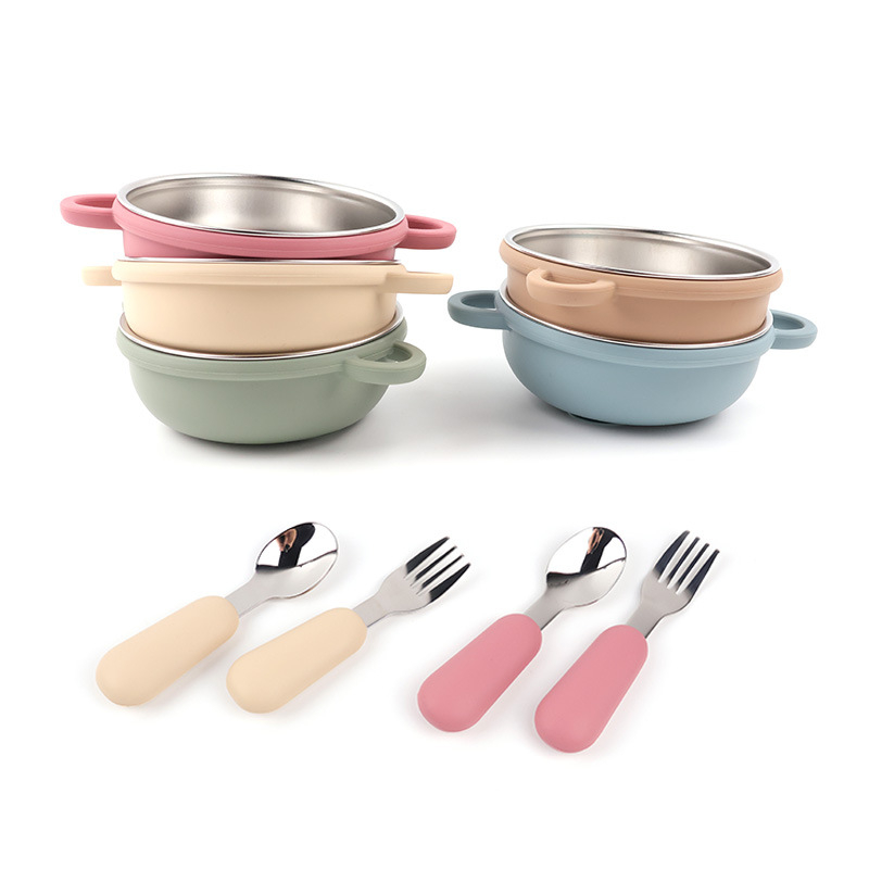 Set zdjela za hranjenje bebe, 3-dijelni set, nehrđajući čelik, za bebe starije od 3 mjeseca, minimalistički dizajn