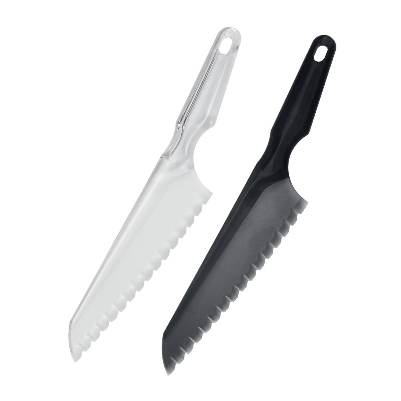 Plastični nož za tortu s nazubljenom oštricom, prilagodljiva obrada, biodegradabilan, s otisnutim logom