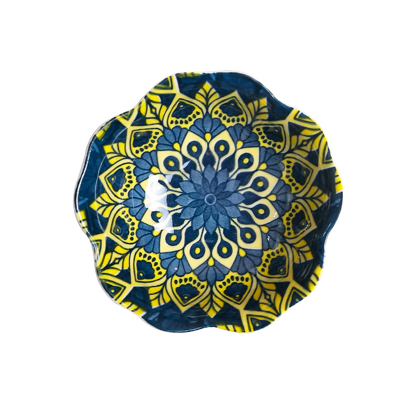 Kerámia dip tál forró fazékhoz – szabálytalan alak, virágos minta, bohémi stílus, mikróhullámú sütőbe tehető, Zhuotai márka, logó nyomtatás és testreszabás elérhető