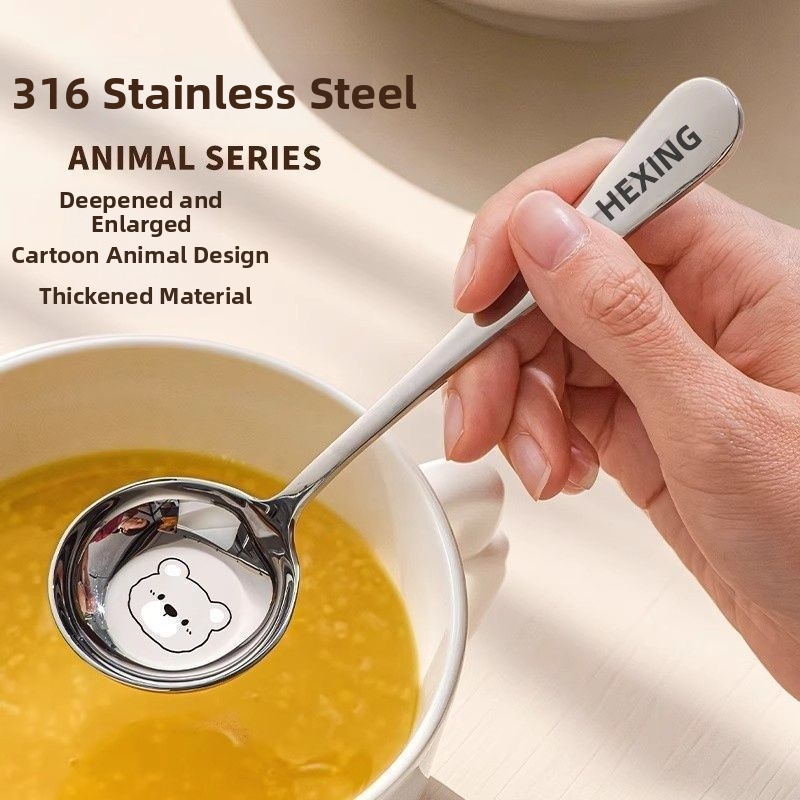 Polievková lyžica z nerezovej ocele 316, guľatá hlava, potravinárska kvalita, pre deti, ploché dno