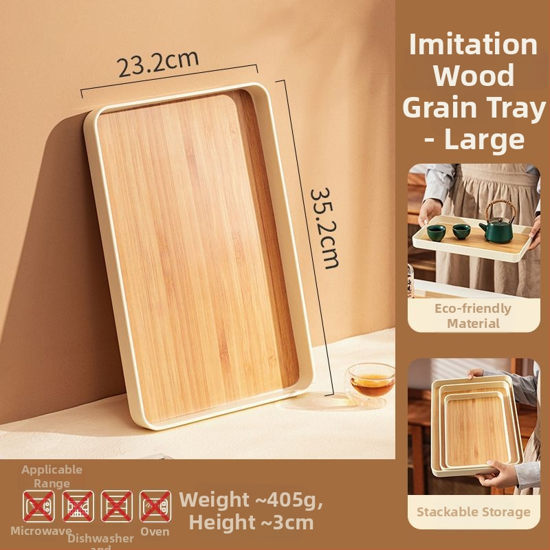 Plastová tácka v nordickom štýle s imitáciou dreva na podávanie čaju a ovocia