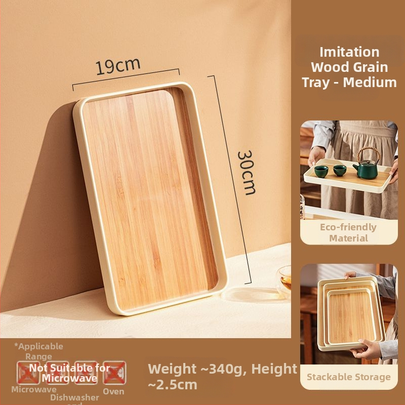 Plastová tácka v nordickom štýle s imitáciou dreva na podávanie čaju a ovocia