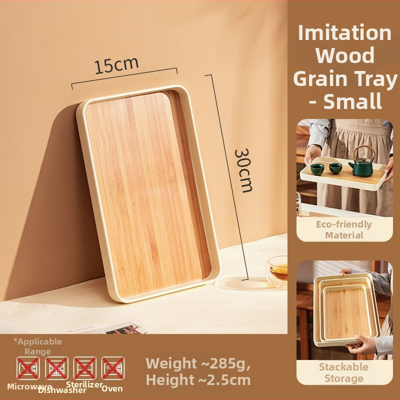 Plastová tácka v nordickom štýle s imitáciou dreva na podávanie čaju a ovocia