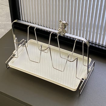 Rozsdamentes acélból készült pohártartó víztálcával és lefolyóval, hat pohár kapacitással