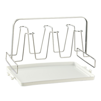 Rozsdamentes acélból készült pohártartó víztálcával és lefolyóval, hat pohár kapacitással