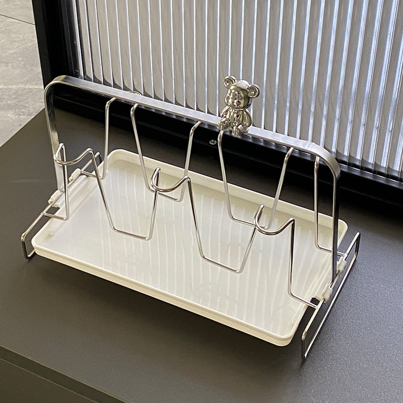 Rozsdamentes acélból készült pohártartó víztálcával és lefolyóval, hat pohár kapacitással