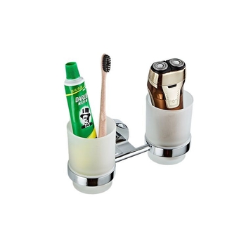 San ruijia Držač za četkicu za zub i čašu za ispiranje iz cinkovog legura, dvostruka čaša, kromirani završetak, nosivost 3 kg