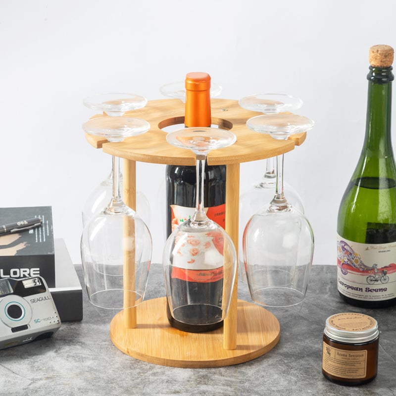 Bambuski stalak za vino s 6 rupa za čaše, 600 g, bez bušenja, novi kineski stil