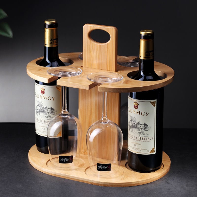 Držač za čaše od drveta s visećim držačem za vino - stolni organizator za čaše, moderan minimalistički stil, 2022
