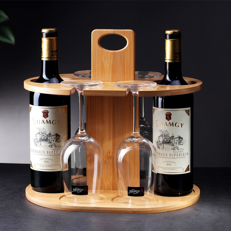 Držač za čaše od drveta s visećim držačem za vino - stolni organizator za čaše, moderan minimalistički stil, 2022