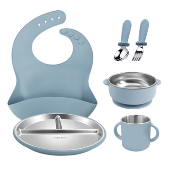 Ginrei dječji silikon set za prehranu — šest dijelova, silikon za hranu visoke kvalitete, za bebe od 3 mjeseca