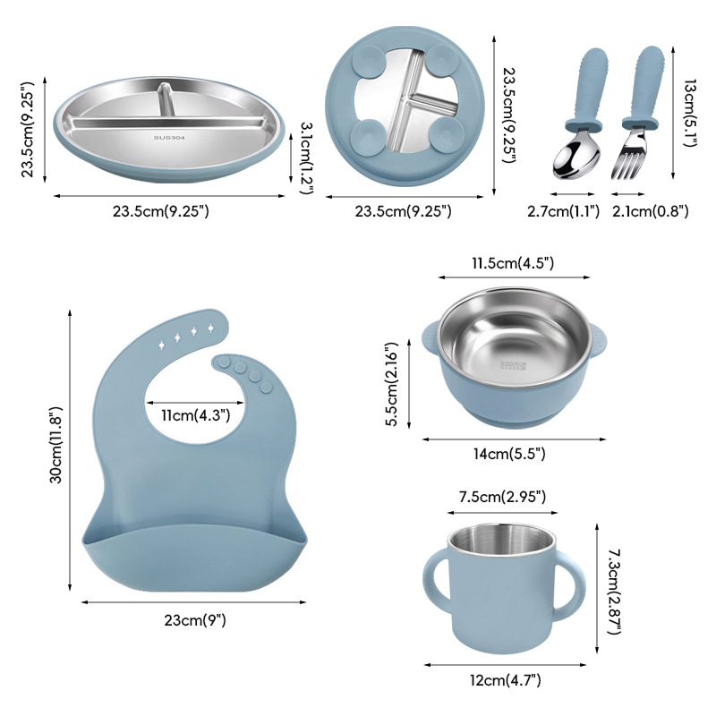 Ginrei dječji silikon set za prehranu — šest dijelova, silikon za hranu visoke kvalitete, za bebe od 3 mjeseca