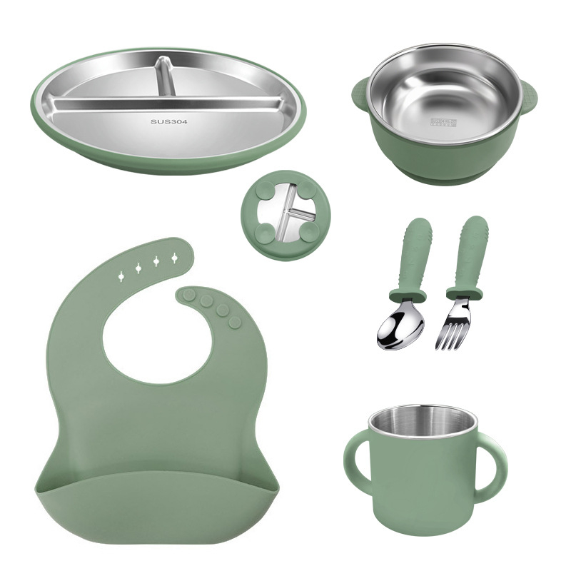 Ginrei dječji silikon set za prehranu — šest dijelova, silikon za hranu visoke kvalitete, za bebe od 3 mjeseca