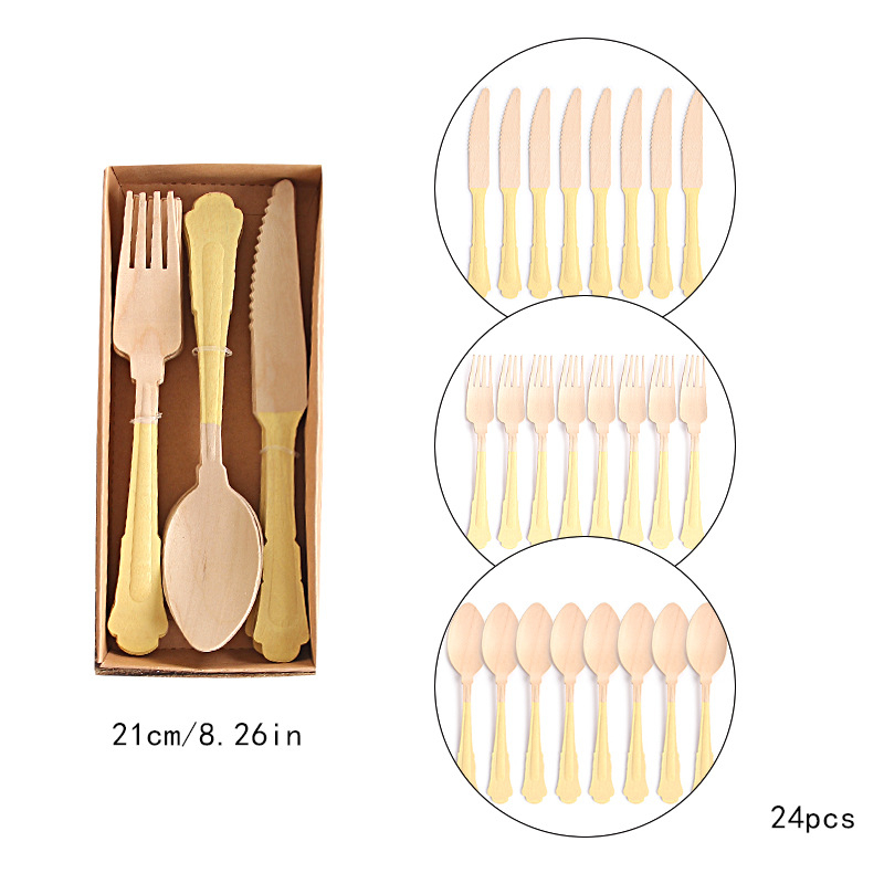 Jednokratni drveni pribor: žlica, vilica i nož