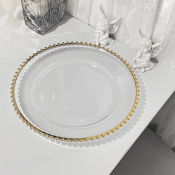 Пластмасова плодова чиния с прозрачен мънистен ръб, сватбена чиния, европейски стил, луксозно ретро, Hong Kong Plastic