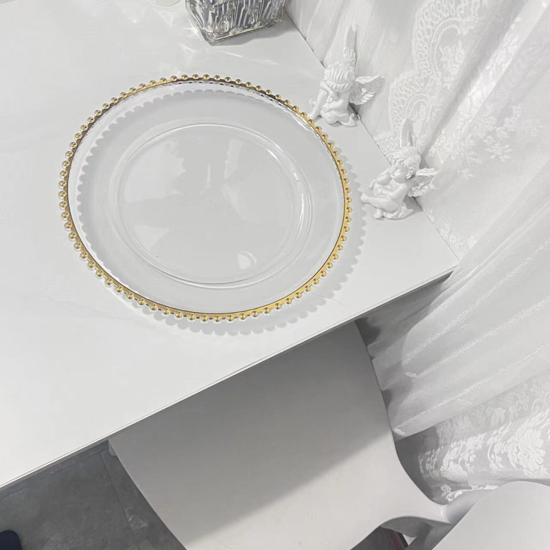 Пластмасова плодова чиния с прозрачен мънистен ръб, сватбена чиния, европейски стил, луксозно ретро, Hong Kong Plastic