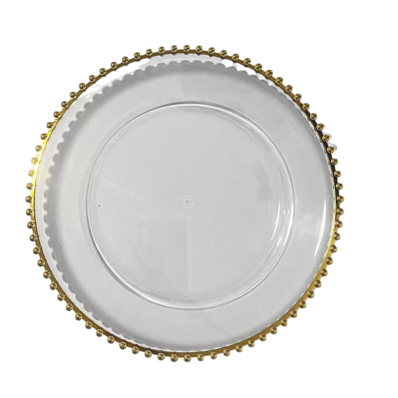 Пластмасова плодова чиния с прозрачен мънистен ръб, сватбена чиния, европейски стил, луксозно ретро, Hong Kong Plastic