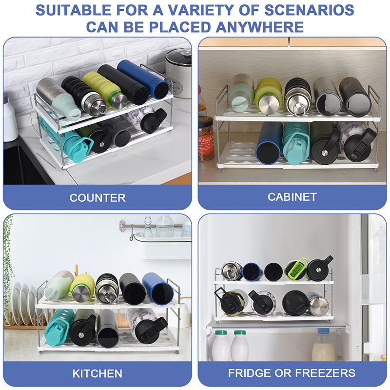 Настолен многоетажен пластмасов държач за чаши с разширяемо съхранение, изолиран органайзер Aiweijia KH20031, модерен дизайн