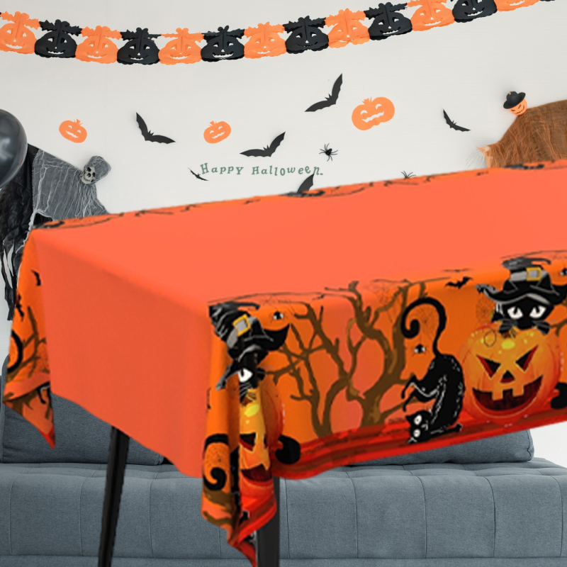 Jednokratna stolnjaka za Halloween, plastika, pravokutni oblik, vodootporna i otporna na masnoće, prilagodljiva ispis logotipa, Halloween uzorak