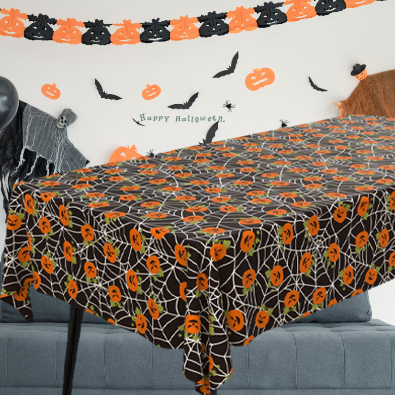 Jednokratna stolnjaka za Halloween, plastika, pravokutni oblik, vodootporna i otporna na masnoće, prilagodljiva ispis logotipa, Halloween uzorak