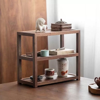 Drveni stalak za čajnu opremu, tri etaže, stolni dizajn, minimalistički kineski stil
