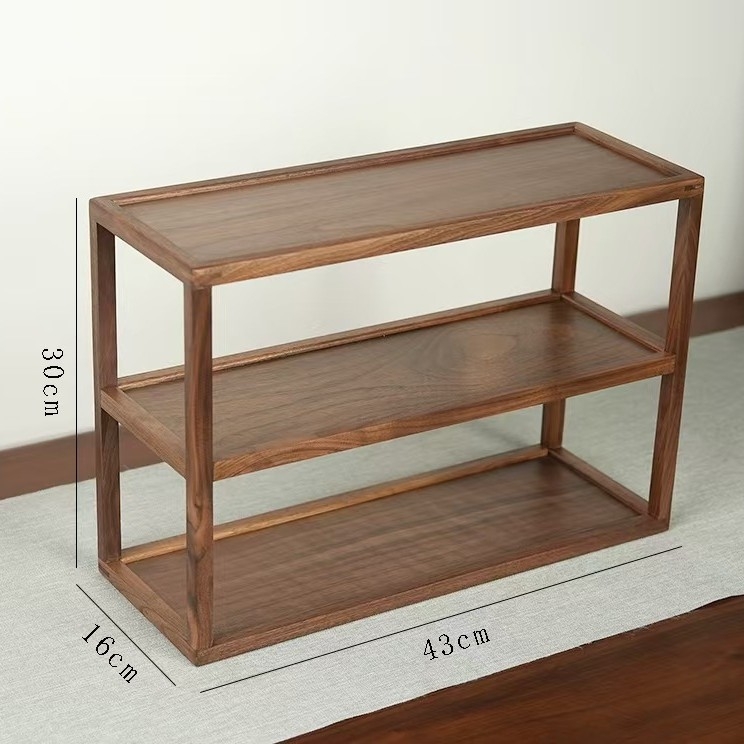 Drveni stalak za čajnu opremu, tri etaže, stolni dizajn, minimalistički kineski stil