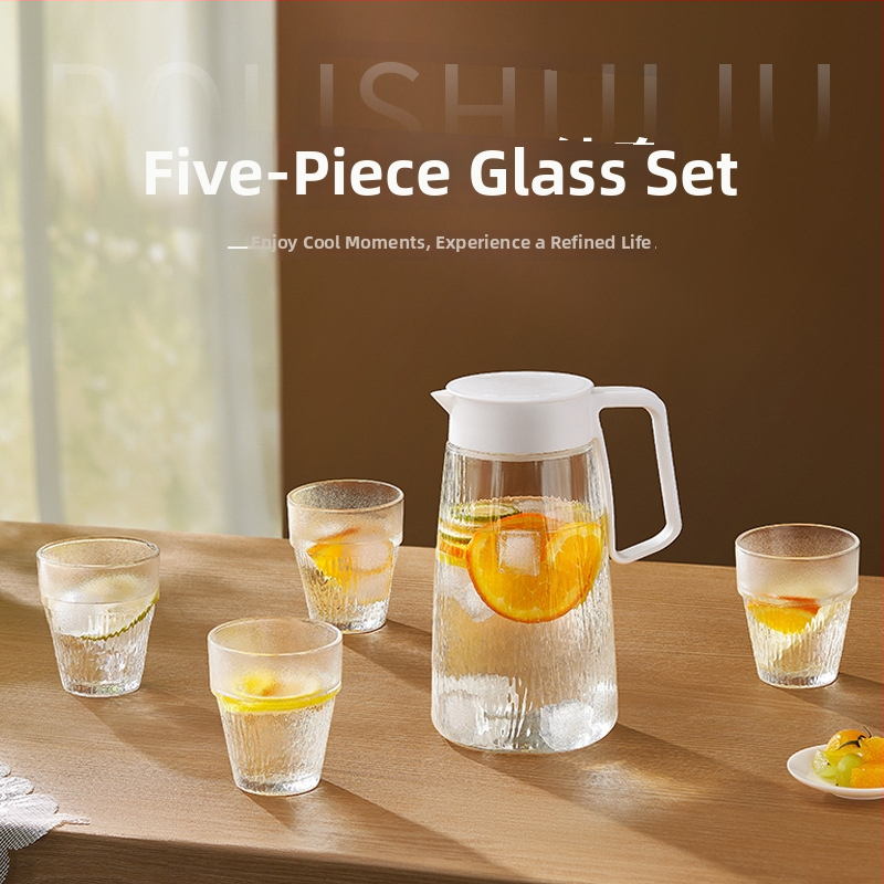 Nordický štýl súpravy sklenených karaf na studenú vodu, 5 kusov s pohármi