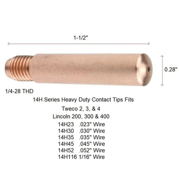 Tuowo Two-Preserved Welding Nozzle pentru Tweco/Lincoln 200–400A cu răcire aer; duză conductivă Cr-Zr-Cu; Modele 14H-23/14H-30/14H-35/14H-40/14H-116