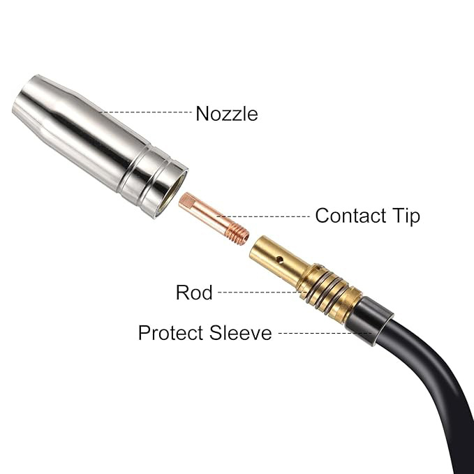 Jin Jiayue Set zaštitnih mlaznica 15AK s vodljivom mlaznicom i kućištem za plinsko-štitno zavarivanje 15AK, 13 kom., promjeri 0,6/0,8/0,9/1,0/1,2 mm