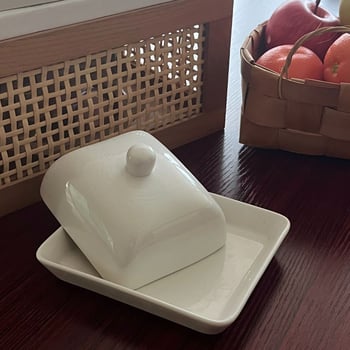 Масленник, керамичен, квадратен, с капак, модерен минималистичен стил