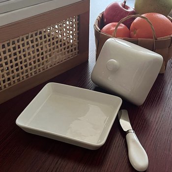 Масленник, керамичен, квадратен, с капак, модерен минималистичен стил