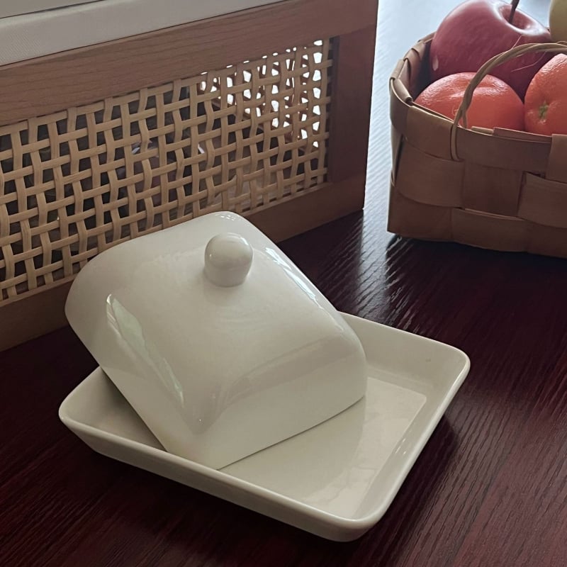 Масленник, керамичен, квадратен, с капак, модерен минималистичен стил