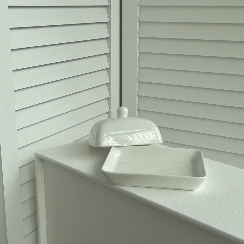 Масленник, керамичен, квадратен, с капак, модерен минималистичен стил