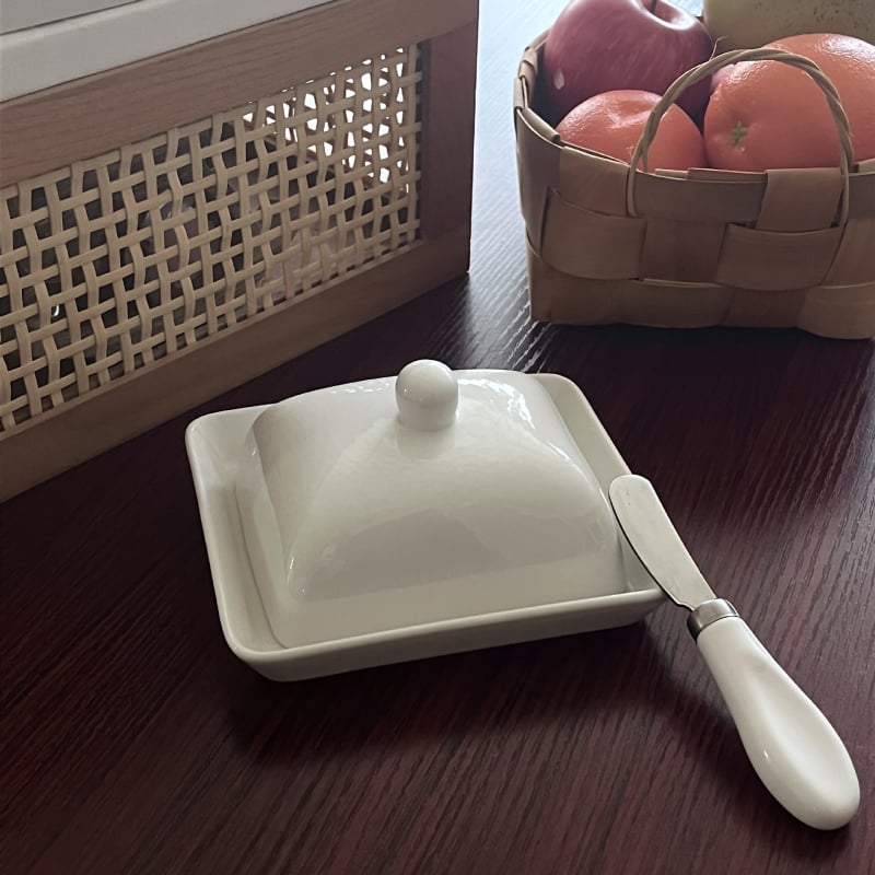 Масленник, керамичен, квадратен, с капак, модерен минималистичен стил