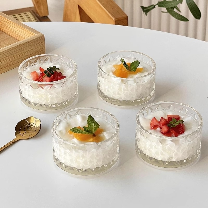 Set staklenih zdjela za desert – okrugli, moderan minimalistički stil, elektroplatirani završni sloj, otisnuto logo, prilagodljivo