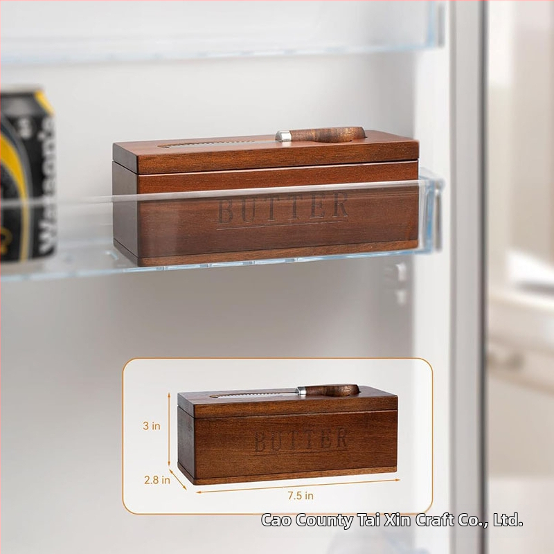 Drevená dóza na maslo s vekom a špachtľou — skladovanie syra a dezertov, tácka na občerstvenie na stole, možnosť personalizácie