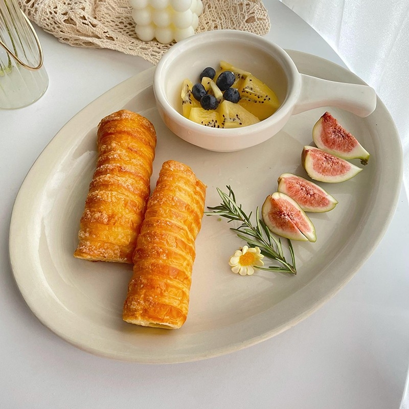 Porcelanski ovalni tanjur za sushi - pod glazurom površinom, moderni minimalistički stil, mikrovalna pogodna