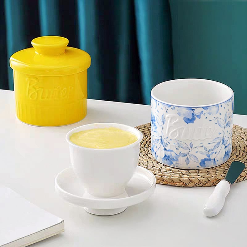 D'oramie kerámia vajtartó fedővel, virágos dizájn, amerikai stílus