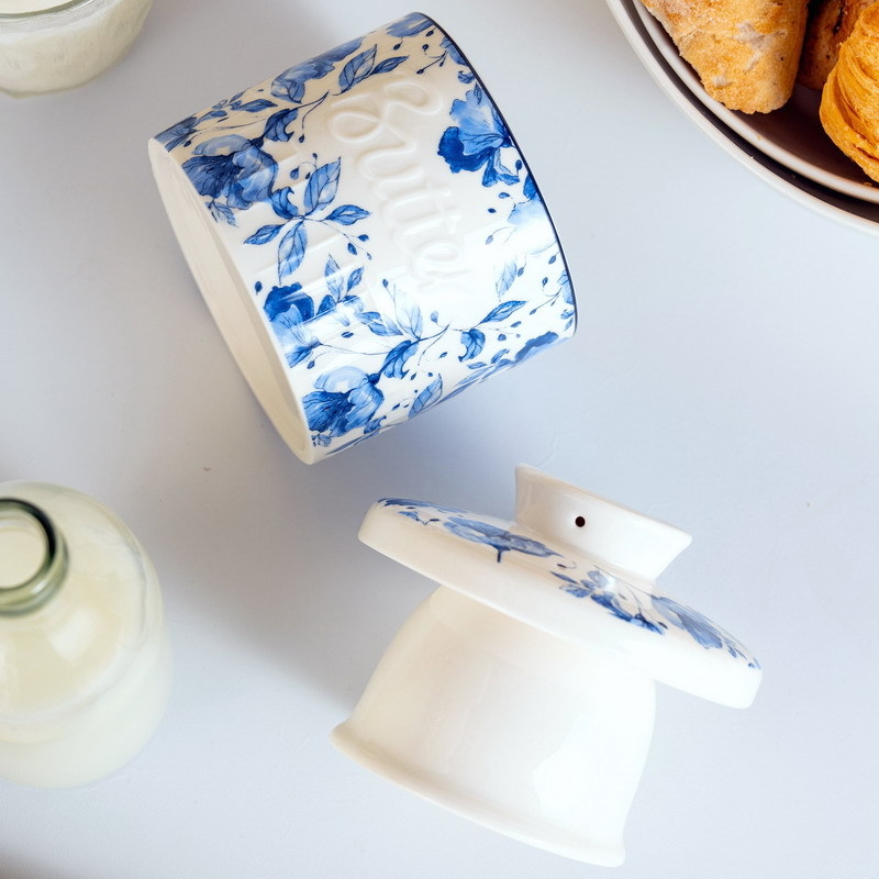 D'oramie kerámia vajtartó fedővel, virágos dizájn, amerikai stílus