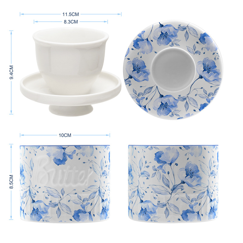 D'oramie kerámia vajtartó fedővel, virágos dizájn, amerikai stílus